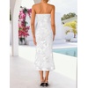 image:imageZESICA 2026 Summer Strapless Floral Cocktail Wedding Guest Dress for Women  Formal Bodycon Mesh Tube Midi Dresses Elegant Bridal Shower Bridesmaid Birthday Holiday Dinner Party Fashion Evening GownWhite