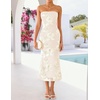 image:imageZESICA 2026 Summer Strapless Floral Cocktail Wedding Guest Dress for Women  Formal Bodycon Mesh Tube Midi Dresses Elegant Bridal Shower Bridesmaid Birthday Holiday Dinner Party Fashion Evening GownApricot