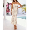 image:imageZESICA 2026 Summer Strapless Floral Cocktail Wedding Guest Dress for Women  Formal Bodycon Mesh Tube Midi Dresses Elegant Bridal Shower Bridesmaid Birthday Holiday Dinner Party Fashion Evening GownAlmond