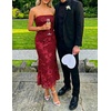 image:imageZESICA 2026 Summer Strapless Floral Cocktail Wedding Guest Dress for Women  Formal Bodycon Mesh Tube Midi Dresses Elegant Bridal Shower Bridesmaid Birthday Holiday Dinner Party Fashion Evening GownRed