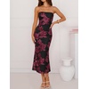 image:imageZESICA 2026 Summer Strapless Floral Cocktail Wedding Guest Dress for Women  Formal Bodycon Mesh Tube Midi Dresses Elegant Bridal Shower Bridesmaid Birthday Holiday Dinner Party Fashion Evening GownBlackred