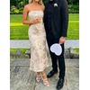 image:imageZESICA 2026 Summer Strapless Floral Cocktail Wedding Guest Dress for Women  Formal Bodycon Mesh Tube Midi Dresses Elegant Bridal Shower Bridesmaid Birthday Holiday Dinner Party Fashion Evening GownAlmond
