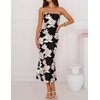 image:imageZESICA 2026 Summer Strapless Floral Cocktail Wedding Guest Dress for Women  Formal Bodycon Mesh Tube Midi Dresses Elegant Bridal Shower Bridesmaid Birthday Holiday Dinner Party Fashion Evening GownBlack