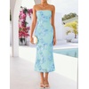 image:imageZESICA 2026 Summer Strapless Floral Cocktail Wedding Guest Dress for Women  Formal Bodycon Mesh Tube Midi Dresses Elegant Bridal Shower Bridesmaid Birthday Holiday Dinner Party Fashion Evening GownLightblue
