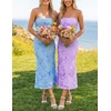 image:imageZESICA 2026 Summer Strapless Floral Cocktail Wedding Guest Dress for Women  Formal Bodycon Mesh Tube Midi Dresses Elegant Bridal Shower Bridesmaid Birthday Holiday Dinner Party Fashion Evening GownPurple
