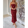 image:imageZESICA 2026 Summer Strapless Floral Cocktail Wedding Guest Dress for Women  Formal Bodycon Mesh Tube Midi Dresses Elegant Bridal Shower Bridesmaid Birthday Holiday Dinner Party Fashion Evening GownRed