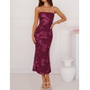 image:imageZESICA 2026 Summer Strapless Floral Cocktail Wedding Guest Dress for Women  Formal Bodycon Mesh Tube Midi Dresses Elegant Bridal Shower Bridesmaid Birthday Holiday Dinner Party Fashion Evening GownWine