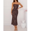image:imageZESICA 2026 Summer Strapless Floral Cocktail Wedding Guest Dress for Women  Formal Bodycon Mesh Tube Midi Dresses Elegant Bridal Shower Bridesmaid Birthday Holiday Dinner Party Fashion Evening GownBrown