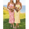 image:imageZESICA 2026 Summer Strapless Floral Cocktail Wedding Guest Dress for Women  Formal Bodycon Mesh Tube Midi Dresses Elegant Bridal Shower Bridesmaid Birthday Holiday Dinner Party Fashion Evening GownYellow