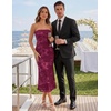 image:imageZESICA 2026 Summer Strapless Floral Cocktail Wedding Guest Dress for Women  Formal Bodycon Mesh Tube Midi Dresses Elegant Bridal Shower Bridesmaid Birthday Holiday Dinner Party Fashion Evening GownWine