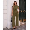 image:imageZESICA Womens Summer 2 Piece Sets Casual Work Office Pant Outfits  Short Sleeve Knit Belted Tops and Wide Leg Pants Daily Vacation Matching Set Business Pantsuits Fashion ClothesArmygreen
