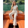 image:imageZESICA Womens Summer 2 Piece Sets Casual Work Office Pant Outfits  Short Sleeve Knit Belted Tops and Wide Leg Pants Daily Vacation Matching Set Business Pantsuits Fashion ClothesGreyapricot