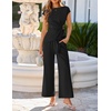 image:imageZESICA Womens Summer 2 Piece Sets Casual Work Office Pant Outfits  Short Sleeve Knit Belted Tops and Wide Leg Pants Daily Vacation Matching Set Business Pantsuits Fashion ClothesBlack