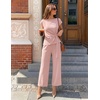 image:imageZESICA Womens Summer 2 Piece Sets Casual Work Office Pant Outfits  Short Sleeve Knit Belted Tops and Wide Leg Pants Daily Vacation Matching Set Business Pantsuits Fashion ClothesDustypink