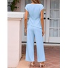 image:imageZESICA Womens Summer 2 Piece Sets Casual Work Office Pant Outfits  Short Sleeve Knit Belted Tops and Wide Leg Pants Daily Vacation Matching Set Business Pantsuits Fashion ClothesSky