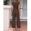 image:imageZESICA Womens Summer 2 Piece Sets Casual Work Office Pant Outfits  Short Sleeve Knit Belted Tops and Wide Leg Pants Daily Vacation Matching Set Business Pantsuits Fashion ClothesBrown