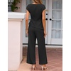 image:imageZESICA Womens Summer 2 Piece Sets Casual Work Office Pant Outfits  Short Sleeve Knit Belted Tops and Wide Leg Pants Daily Vacation Matching Set Business Pantsuits Fashion ClothesDim