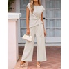 image:imageZESICA Womens Summer 2 Piece Sets Casual Work Office Pant Outfits  Short Sleeve Knit Belted Tops and Wide Leg Pants Daily Vacation Matching Set Business Pantsuits Fashion ClothesGreyapricot