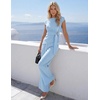 image:imageZESICA Womens Summer 2 Piece Sets Casual Work Office Pant Outfits  Short Sleeve Knit Belted Tops and Wide Leg Pants Daily Vacation Matching Set Business Pantsuits Fashion ClothesBlue