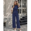 image:imageZESICA Womens Summer 2 Piece Sets Casual Work Office Pant Outfits  Short Sleeve Knit Belted Tops and Wide Leg Pants Daily Vacation Matching Set Business Pantsuits Fashion ClothesNavy