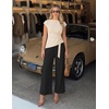 image:imageZESICA Womens Summer 2 Piece Sets Casual Work Office Pant Outfits  Short Sleeve Knit Belted Tops and Wide Leg Pants Daily Vacation Matching Set Business Pantsuits Fashion ClothesSand