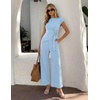 image:imageZESICA Womens Summer 2 Piece Sets Casual Work Office Pant Outfits  Short Sleeve Knit Belted Tops and Wide Leg Pants Daily Vacation Matching Set Business Pantsuits Fashion ClothesBlue