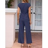 image:imageZESICA Womens Summer 2 Piece Sets Casual Work Office Pant Outfits  Short Sleeve Knit Belted Tops and Wide Leg Pants Daily Vacation Matching Set Business Pantsuits Fashion ClothesNavy