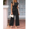 image:imageZESICA Womens Summer 2 Piece Sets Casual Work Office Pant Outfits  Short Sleeve Knit Belted Tops and Wide Leg Pants Daily Vacation Matching Set Business Pantsuits Fashion ClothesDim
