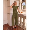 image:imageZESICA Womens Summer 2 Piece Sets Casual Work Office Pant Outfits  Short Sleeve Knit Belted Tops and Wide Leg Pants Daily Vacation Matching Set Business Pantsuits Fashion ClothesArmygreen