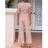 image:imageZESICA Womens Summer 2 Piece Sets Casual Work Office Pant Outfits  Short Sleeve Knit Belted Tops and Wide Leg Pants Daily Vacation Matching Set Business Pantsuits Fashion ClothesDustypink