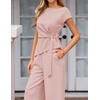 image:imageZESICA Womens Summer 2 Piece Sets Casual Work Office Pant Outfits  Short Sleeve Knit Belted Tops and Wide Leg Pants Daily Vacation Matching Set Business Pantsuits Fashion ClothesDustypink
