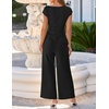 image:imageZESICA Womens Summer 2 Piece Sets Casual Work Office Pant Outfits  Short Sleeve Knit Belted Tops and Wide Leg Pants Daily Vacation Matching Set Business Pantsuits Fashion ClothesBlack