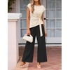 image:imageZESICA Womens Summer 2 Piece Sets Casual Work Office Pant Outfits  Short Sleeve Knit Belted Tops and Wide Leg Pants Daily Vacation Matching Set Business Pantsuits Fashion ClothesSand