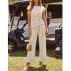 image:imageZESICA Womens Summer 2 Piece Sets Casual Work Office Pant Outfits  Short Sleeve Knit Belted Tops and Wide Leg Pants Daily Vacation Matching Set Business Pantsuits Fashion ClothesGreyapricot