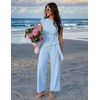 image:imageZESICA Womens Summer 2 Piece Sets Casual Work Office Pant Outfits  Short Sleeve Knit Belted Tops and Wide Leg Pants Daily Vacation Matching Set Business Pantsuits Fashion ClothesSky