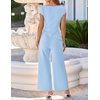 image:imageZESICA Womens Summer 2 Piece Sets Casual Work Office Pant Outfits  Short Sleeve Knit Belted Tops and Wide Leg Pants Daily Vacation Matching Set Business Pantsuits Fashion ClothesBlue