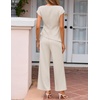 image:imageZESICA Womens Summer 2 Piece Sets Casual Work Office Pant Outfits  Short Sleeve Knit Belted Tops and Wide Leg Pants Daily Vacation Matching Set Business Pantsuits Fashion ClothesGreyapricot