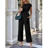 image:imageZESICA Womens Summer 2 Piece Sets Casual Work Office Pant Outfits  Short Sleeve Knit Belted Tops and Wide Leg Pants Daily Vacation Matching Set Business Pantsuits Fashion ClothesBlack