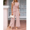image:imageZESICA Womens Summer 2 Piece Sets Casual Work Office Pant Outfits  Short Sleeve Knit Belted Tops and Wide Leg Pants Daily Vacation Matching Set Business Pantsuits Fashion ClothesDustypink