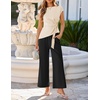image:imageZESICA Womens Summer 2 Piece Sets Casual Work Office Pant Outfits  Short Sleeve Knit Belted Tops and Wide Leg Pants Daily Vacation Matching Set Business Pantsuits Fashion ClothesApricot