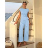 image:imageZESICA Womens Summer 2 Piece Sets Casual Work Office Pant Outfits  Short Sleeve Knit Belted Tops and Wide Leg Pants Daily Vacation Matching Set Business Pantsuits Fashion ClothesSky