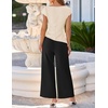 image:imageZESICA Womens Summer 2 Piece Sets Casual Work Office Pant Outfits  Short Sleeve Knit Belted Tops and Wide Leg Pants Daily Vacation Matching Set Business Pantsuits Fashion ClothesApricot