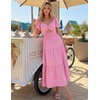 image:imageZESICA Womens Summer Casual Cutout Flowy Vacation Maxi Dress  Short Puff Sleeve A Line Smocked Dress Beach Party Dresses Spring Summer Wedding Guest Long DressHot Pink