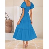 image:imageZESICA Womens Summer Casual Cutout Flowy Vacation Maxi Dress  Short Puff Sleeve A Line Smocked Dress Beach Party Dresses Spring Summer Wedding Guest Long DressCobalt