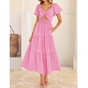 image:imageZESICA Womens Summer Casual Cutout Flowy Vacation Maxi Dress  Short Puff Sleeve A Line Smocked Dress Beach Party Dresses Spring Summer Wedding Guest Long DressHot Pink