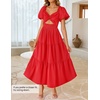 image:imageZESICA Womens Summer Casual Cutout Flowy Vacation Maxi Dress  Short Puff Sleeve A Line Smocked Dress Beach Party Dresses Spring Summer Wedding Guest Long DressRed