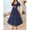 image:imageZESICA Womens Summer Casual Cutout Flowy Vacation Maxi Dress  Short Puff Sleeve A Line Smocked Dress Beach Party Dresses Spring Summer Wedding Guest Long DressNavy