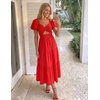 image:imageZESICA Womens Summer Casual Cutout Flowy Vacation Maxi Dress  Short Puff Sleeve A Line Smocked Dress Beach Party Dresses Spring Summer Wedding Guest Long DressRed