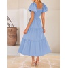 image:imageZESICA Womens Summer Casual Cutout Flowy Vacation Maxi Dress  Short Puff Sleeve A Line Smocked Dress Beach Party Dresses Spring Summer Wedding Guest Long DressLight Blue