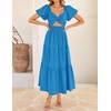 image:imageZESICA Womens Summer Casual Cutout Flowy Vacation Maxi Dress  Short Puff Sleeve A Line Smocked Dress Beach Party Dresses Spring Summer Wedding Guest Long DressCobalt
